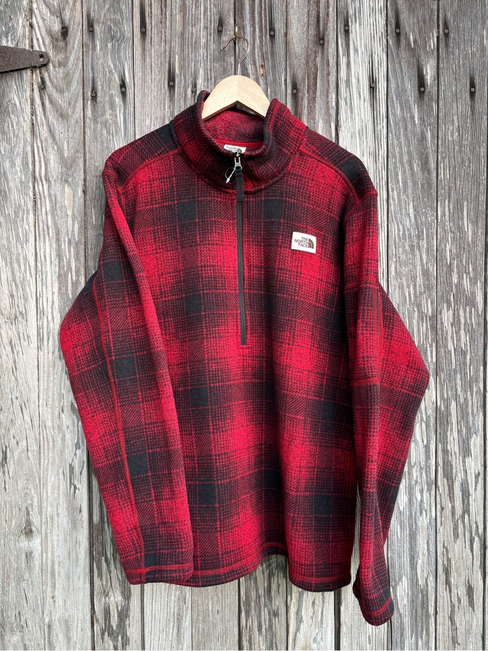 The North Face Gordon Lyons red and black plaid half-zip fleece jacket size XL